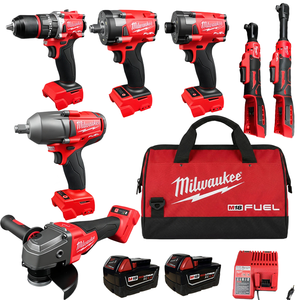 Automotive Repair DIY Power Tool Set Cordless Angle Grinder Impact Wrench Drill Driver Ratchet 2x5A Batteries Charger Tool Bag - Product Image 3