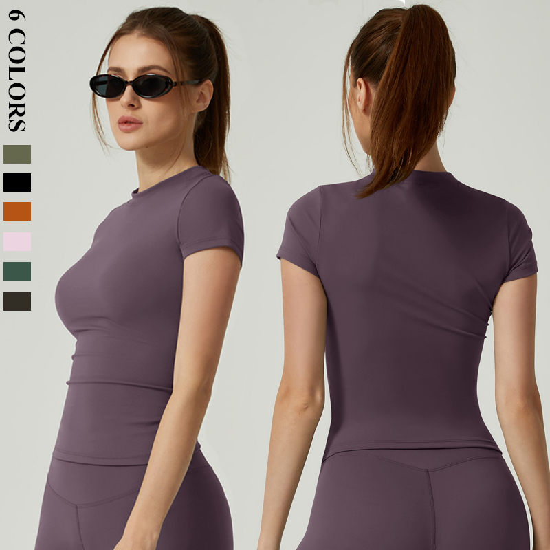 High Quality Women's Lightweight Nylon/Spandex Yoga Top Breathable Quick Dry Seamless Sports Top Nude Feeling Recyclable Short