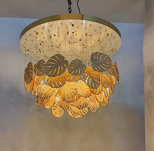 Lustre LED sur mesure haut <span class=keywords><strong>de</strong></span> gamme en métal doré en forme <span class=keywords><strong>de</strong></span> feuilles <span class=keywords><strong>de</strong></span> <span class=keywords><strong>palmier</strong></span> pour hall d'hôtel et villa - Collection Project Light Factory - Product Image 5