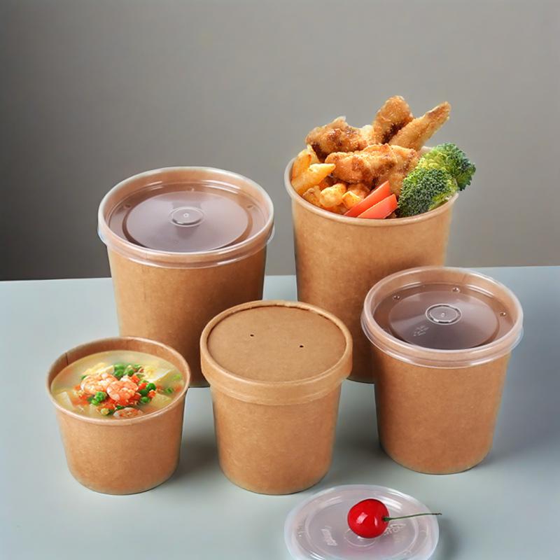 Custom Disposable Fast Food Paper Plates & Bowls Set PE & Kraft PE Catering Tray with Lid for Cookie Salad Soup Takeout Catering