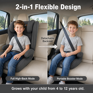 ECE R129/03 I-Size Certified Detachable <strong>Booster</strong> <strong>Seat</strong> 76-150cm 36kg Load Capacity 4-12 Years Non-Foldable - Product Image 2