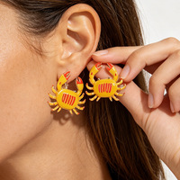 Pendientes de púas con diseño de cangrejo estilo vacaciones de verano europeo-americano transfronterizo, con efecto de goteo de aceite, de dibujos animados, rojos y blancos, marinos