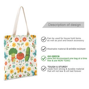 Sac fourre-tout en toile à motif de fruits et légumes personnalisé, sac d'épicerie réutilisable écologique avec fermeture magnétique - Product Image 3