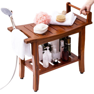Le Rong Bamboo And Wood Teak Shower <b>Stool</b> With Storage Shelf 61X30.5X47Cm Waterproof Spa <b>Bathroom</b> Seat - Product Image 5