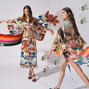 Copricostume da Spiaggia, Abiti Estivi, Vestito da Spiaggia, Copricostume Stile Kimono Giapponese - Product Image 1