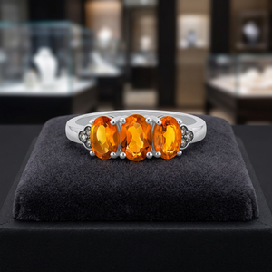 Gourik Three-Stone Brilliant Cut Yellow Madeira <b>Citrine</b> Natural Stone Classic Statement <b>Ring</b> 925 Sterling Silver Wedding Jewelry - Product Image 4