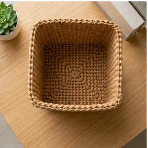 Handwoven Water Hyacinth <b>Square</b> Storage Basket Multipurpose Wicker Organizer <b>Bin</b> for Shelves Cabinets Home Office - Product Image 4