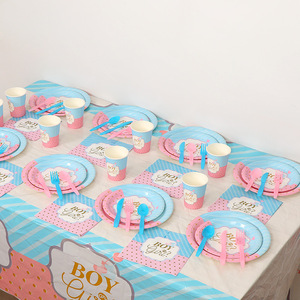 Assiettes jetables pour révélation du sexe du bébé, 10 assiettes en papier rose clair et bleu clair, décorations pour révélation du sexe garçon ou fille - Product Image 6