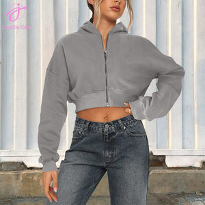 Loveda all'ingrosso donna primavera moda tinta unita ampia Casual manica <span class=keywords><strong>lunga</strong></span> <span class=keywords><strong>felpa</strong></span> <span class=keywords><strong>con</strong></span> cappuccio corta <span class=keywords><strong>con</strong></span> <span class=keywords><strong>Zip</strong></span> - Product Image 1