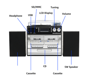 Tourne-disque en bois BT, gramophone vintage, lecteur de disques vinyles, musique <span class=keywords><strong>USB</strong></span> SD, <span class=keywords><strong>audio</strong></span> domestique, double cassette - Product Image 3