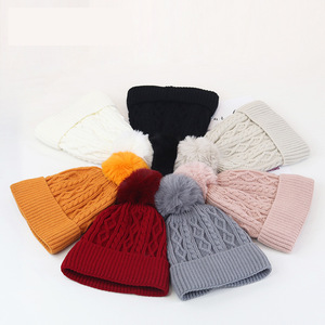 Knitted <b>Hat</b> With Pom Pom Warm <b>Winter</b> Beanie For <b>Men</b> And Women Adult 56-58Cm Acrylic Fiber Red Black White Pink Orange Gray Beige - Product Image 1