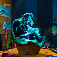 Lampe de bureau USB artisanale unique, veilleuse transparente thème plongée sous-marine, décoration de table créative en bois et résine, cadeau DIY