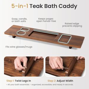 Plateau de bain en bois de teck, plateau de bain réglable de 35 pouces pour baignoires autoportantes, <span class=keywords><strong>avec</strong></span> support antidérapant pour téléphone et verre à vin - Product Image 4