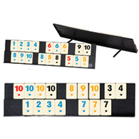 Jeu de dominos personnalisé en usine, 106 pièces, couleur ivoire, marque JUXING, jetons de Rummy, logo personnalisé, support en plastique noir, étui en aluminium, boîte en métal