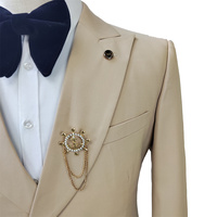 Setelan Jas Pria Bisnis Slim Fit Khaki (Jaket+Celana) Model Notch Dua Belahan Murah untuk Pesta Pernikahan MS3608