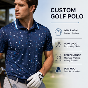 Polo de Golf Personalizado con Estampado Geométrico Azul Marino para Hombre, Ropa de Golf de Alto Rendimiento con Absorción de Humedad y Elasticidad, Marca Privada OEM ODM - Product Image 1
