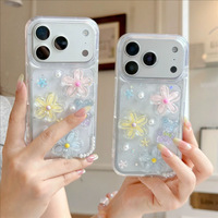 Funda de Silicona con Diseño Floral de Osito de Peluche para Teléfono, Disipación de Calor, Artesanía en Epoxi, Compatible con 17 Pro Max, Transparente con Polvo Brillante 15