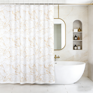 Rideaux <span class=keywords><strong>de</strong></span> <span class=keywords><strong>douche</strong></span> en marbre <span class=keywords><strong>blanc</strong></span> doré, design scintillant, 12 crochets, polyester imprimé <span class=keywords><strong>or</strong></span> métallisé unique <span class=keywords><strong>et</strong></span> moderne, imperméable, lavable en machine - Product Image 1