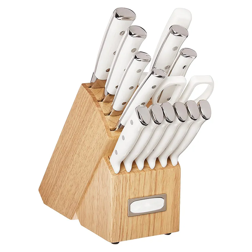 SU09 White Colors Stainless Steel Kitchen Knife Set with 6 Piece Serrated Steak Knives