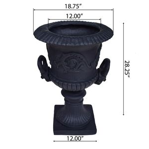 Planteur d'urne de jardin de calice en béton léger antique extérieur, pots de fleurs noirs - Product Image 5