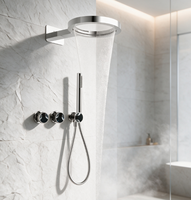 Système de douche encastré WEIHAO en chrome poli, 2 fonctions, avec douchette murale annulaire creuse à effet pluie et douchette à main