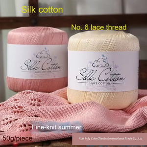 ไหมพรมถักโครเชต์ทำมือสำหรับชุดเดรสคาร์ดิแกนฤดูร้อน หมายเลข เส้นด้ายผสมผ้าฝ้ายลายย้อมสีผ้าไหมคอตตอนหนาและบาง 6 เส้น - Product Image 4