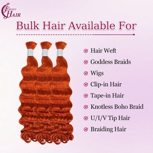 FH Venta al por Mayor # Extensiones de Cabello Virgen Brasileño Remy de Grado 350, Color Naranja Jengibre, Ondulado Profundo, Sin Trama, para Trenzas - Product Image 5