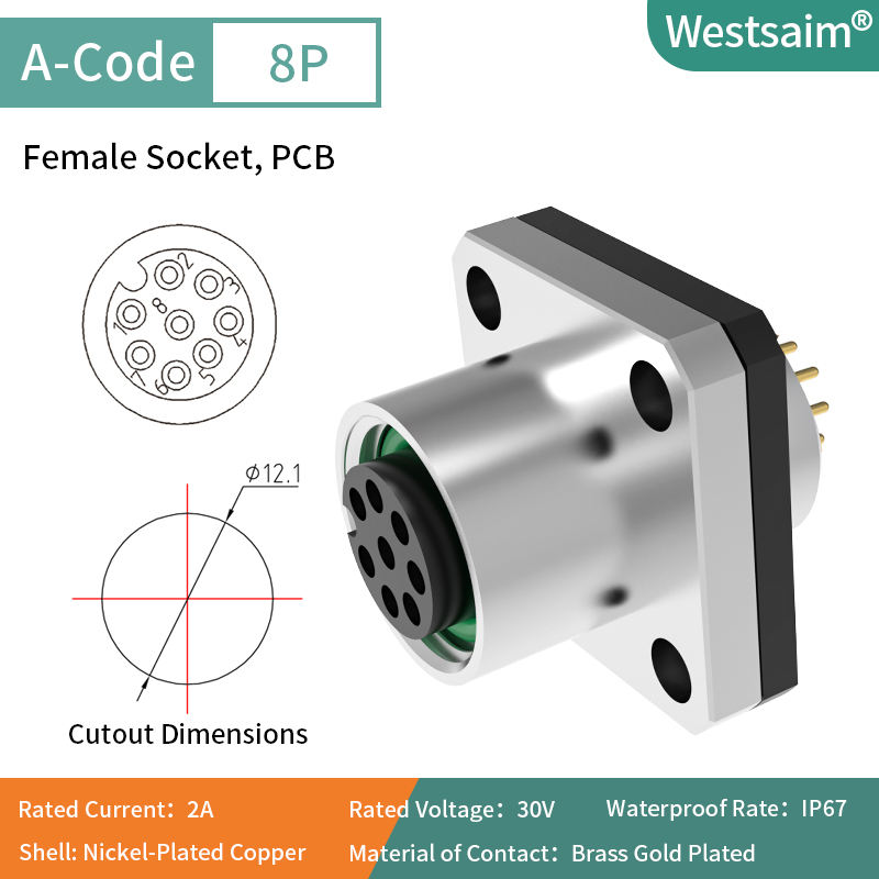 PCB M12-A-8P หญิง