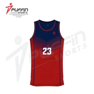 PUFFIN SPORTS เสื้อบาสเก็ตบอลแบบยูนิเซ็กซ์ เสื้อกล้ามซับเหงื่อแบบซับลิเมชั่น คอกลม สีแดงกรมท่า สำหรับผู้ใหญ่ ทุกฤดูกาล - Product Image 1