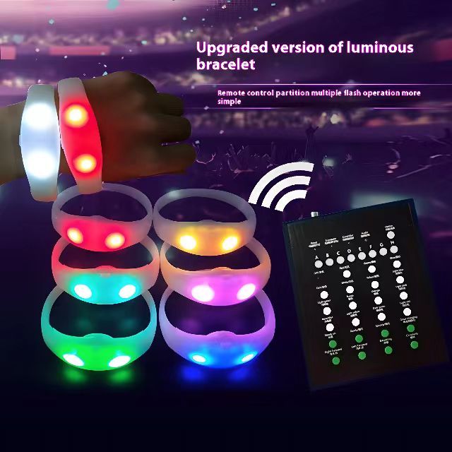 RICHSHINING DMX Remote Controlled LED Bracelet for Concert Party Custom Logo Sound Activated Silicone Wristband for Events
