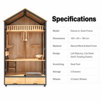 USMILEPET Villa pour chat en bois de luxe de grande taille, multi-niveaux, avec balcon, griffoir en sisal, roues, tiroir de rangement, cage pour chat, maison pour chat