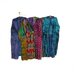 Batas largas de punto con cuello en V para mujer, estampadas con patchwork, manga larga, cierre con cinturón, de secado rápido, transpirables, suaves, informales, para verano - Product Image 1
