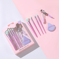 Kit d'outils de maquillage 6 pièces, pinceau et éponge de maquillage rose, ensemble de pinceaux de recourbe-cils, blender violet