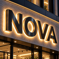 Lettres en relief rétroéclairées par LED blanc chaud, enseigne en métal 3D personnalisée avec halo lumineux pour façade de magasin commercial