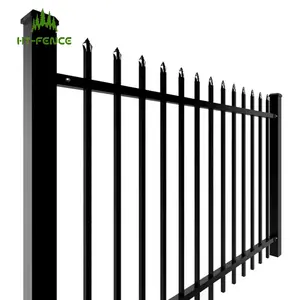 HT-FENCE Industrial Steel Fence Black Powder Coated Metal Spear / Flat Top 6x8ft Aluminum Fence Spear Top