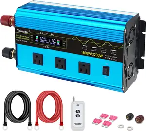 LVYUAN Pure Sine Wave Inverter 1600W/3200W LCD DC 12V to AC 120V Wireless 4USB 3.1A Converter With 3 US Socket