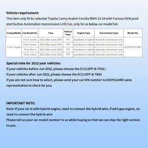 EASYGUARD Remote Starter for Toyota Camry/Avalon/Corolla/RAV4 2023-2024 with OEM <b>Push</b> Start | Auto Gear| LHD - Product Image 3