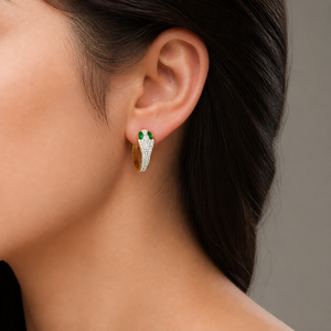 Pendientes de Aro con Serpiente de Circonio, Acero Inoxidable, Chapado al Vacío en Oro de 14K, Joyería con Serpiente de Ojo Verde - Product Image 5