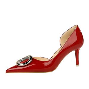 Escarpins sexy à talons aiguilles <span class=keywords><strong>7</strong></span> 10 en cuir verni découpé sur le côté en métal avec boucle en strass pour femmes - Product Image 6