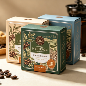 Caja de café corrugada color caramelo con diseño personalizado para pedidos al por mayor, embalaje de papel de regalo con logotipo personalizado para café instantáneo en barra - Product Image 1