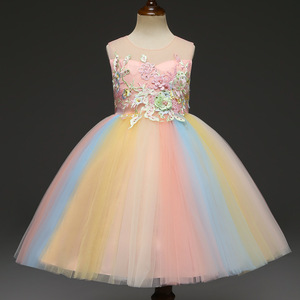 Retail Online Shopping Fashion Young Girls Embroidered Designer <strong>Wedding</strong> Summer <strong>Rainbow</strong> Colored <strong>Dresses</strong> - Product Image 1