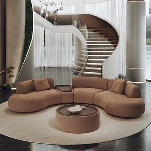 Set di Divani Modulari ad Angolo in Tessuto di Lino, Divano Componibile per Soggiorno, Arredamento di Design con Divano Curvo - Product Image 1