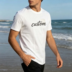 T-shirt personnalisé pour homme à manches courtes, col rond, en coton, imprimé lettres, coupe décontractée, longueur standard, logo sur le devant - Product Image 5