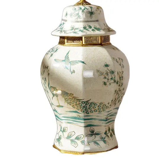 bronze flower pottery decorative pot with porcelain lid luxury antique Chinese white ceramic jars vases home decor