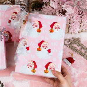 Pink Santa <b>Wrapping</b> <b>Paper</b> Reversible Vintage Design Snowflakes Christmas Gift Craft 46.8 Square Feet Recyclable - Product Image 2