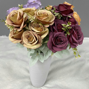 Bouquet de roses artificielles Queyiyi, 9 têtes, roses hollandaises revêtues, blanc et violet, décoration intérieure, arrangement de mariage - Product Image 3