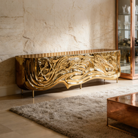 Buffet de luxe haut de gamme en métal doré, acier inoxydable, meuble de rangement pour salle à manger, design italien, mobilier de villa