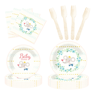 Juego de vajilla desechable para fiesta de baby shower DAMAI, platos de papel con diseño floral para suministros de cumpleaños, para 8 personas - Product Image 4