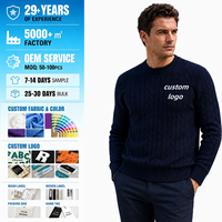 Pull en maille torsadée à col rond pour homme, bleu marine, doux, chaud, coupe ample, style décontracté chic, tricot d'hiver, OEM ODM