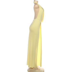 <span class=keywords><strong>Robe</strong></span> longue <span class=keywords><strong>dos</strong></span> nu à col en V profond avec fente haute et taille drapée pour femme Sehe Fashion - Product Image 5